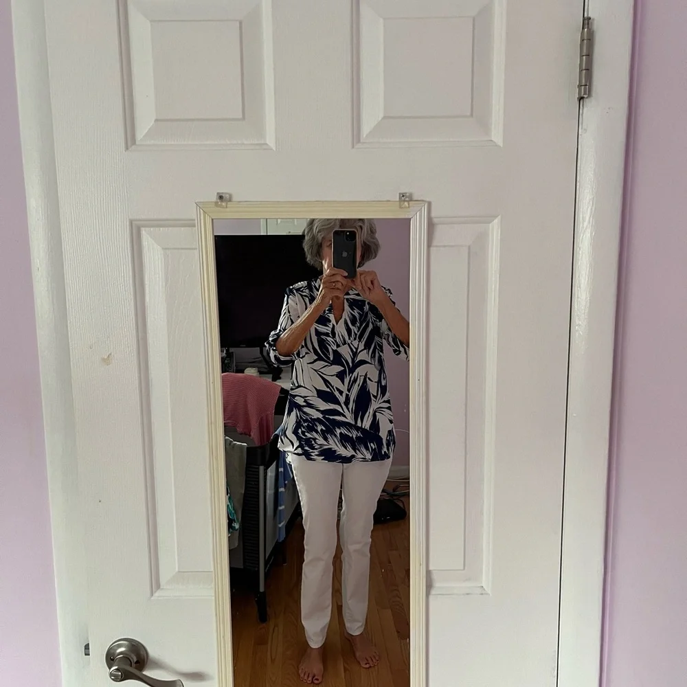 Ivanka Trump Navy and White Patterned Top - Picture 2 of 7